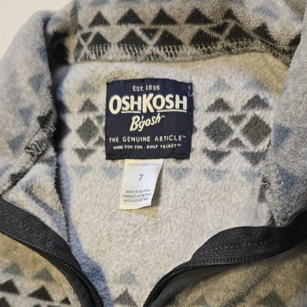 OshKosh Bgosh Kids Grey Geometric Fair Isle Fleece‎ Quarter Zip Pullover Size 7